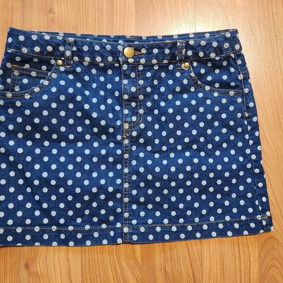 FADED GLORY GIRLS POLKA-DOT JEANS SKIRT SIZE 16 || EUC - Picture 3 of 7
